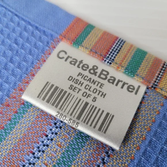 Set Of 5 Crate and Barrel Picante Pattern Dish Towels Kitchen Orange Red NEW - Picture 8 of 9